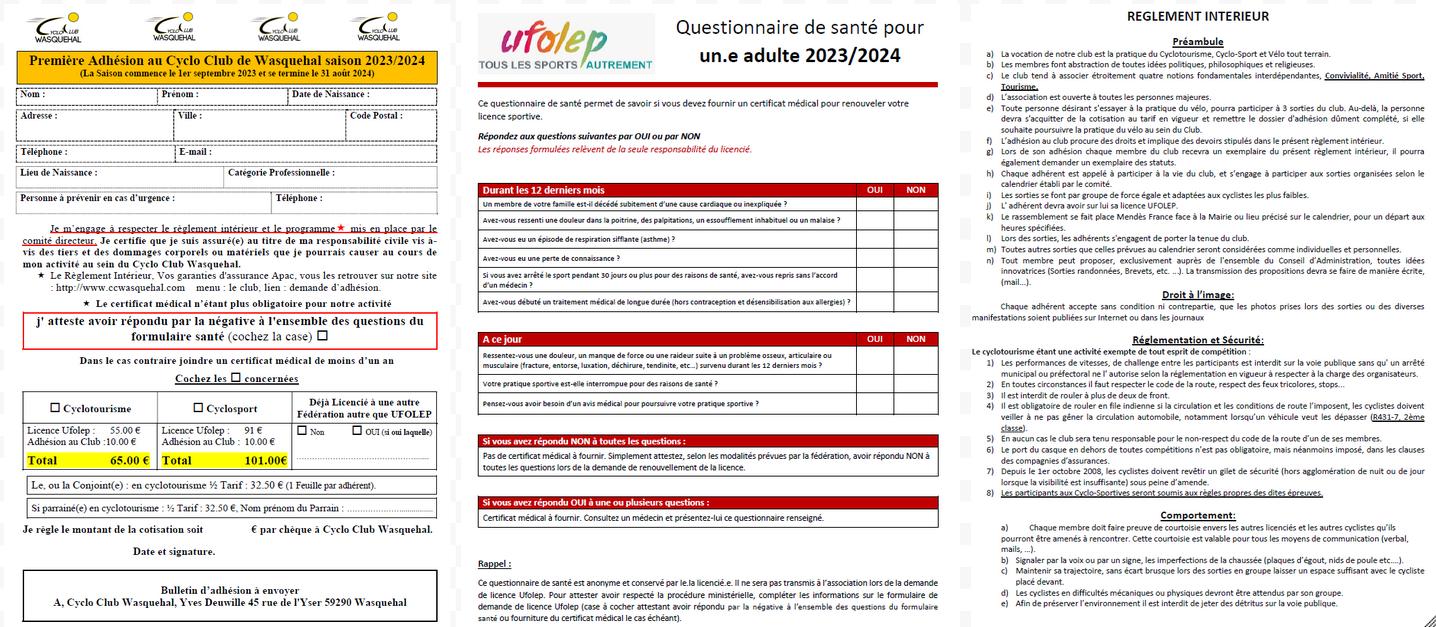 Documents pour Adhésion